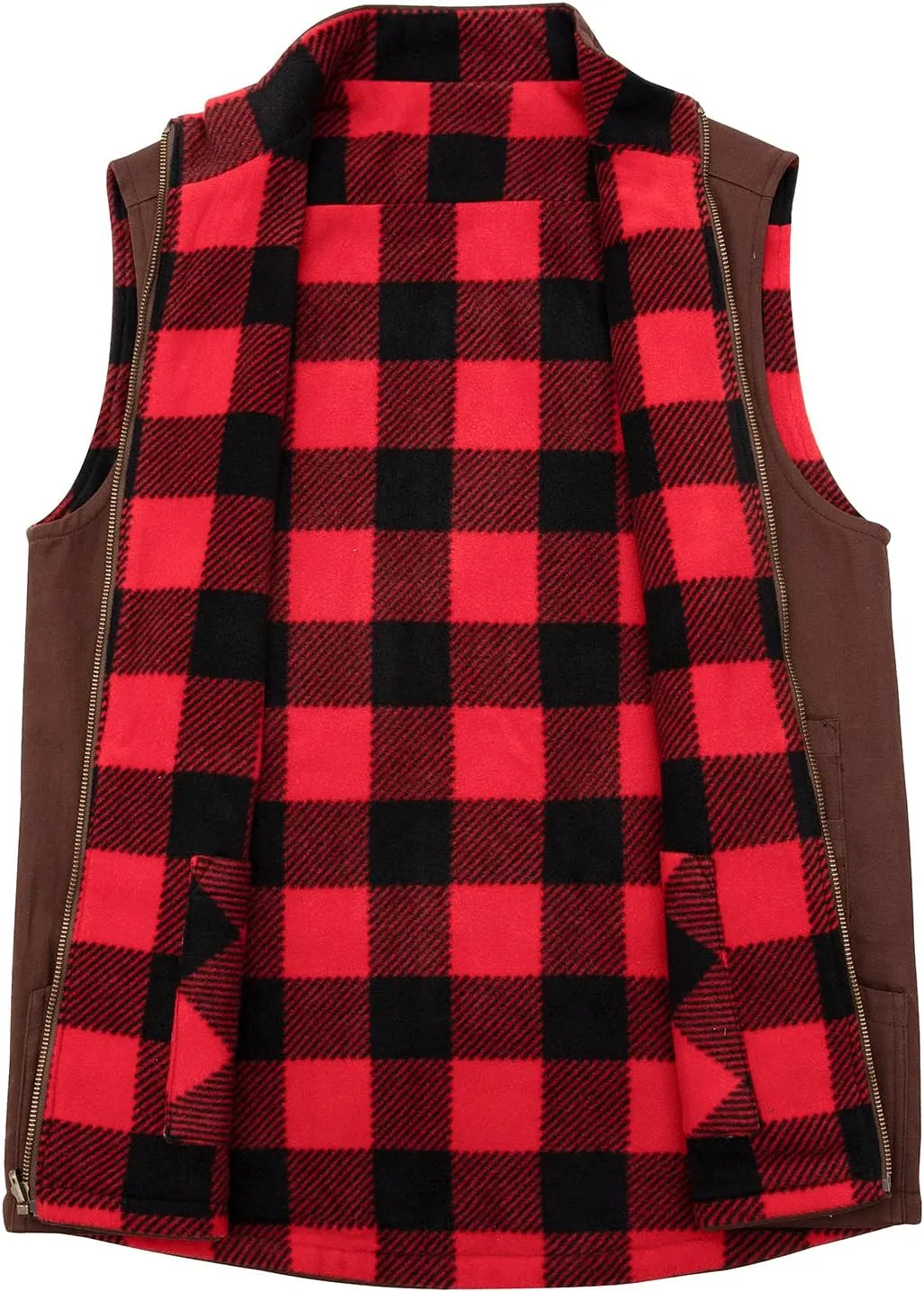 ZENTHACE Men's Reversible Casual Vest Flannel Fleece Lined Outdoor Work Safari Fishing Travel Vest Jacket