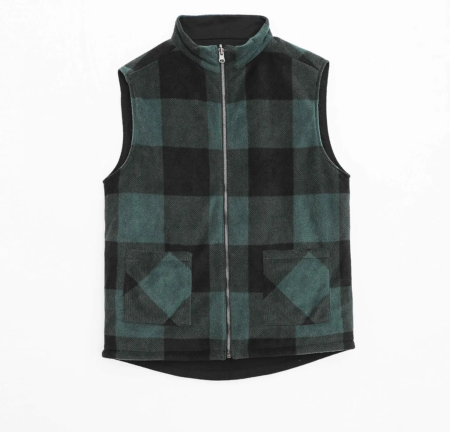 ZENTHACE Men's Reversible Casual Vest Flannel Fleece Lined Outdoor Work Safari Fishing Travel Vest Jacket