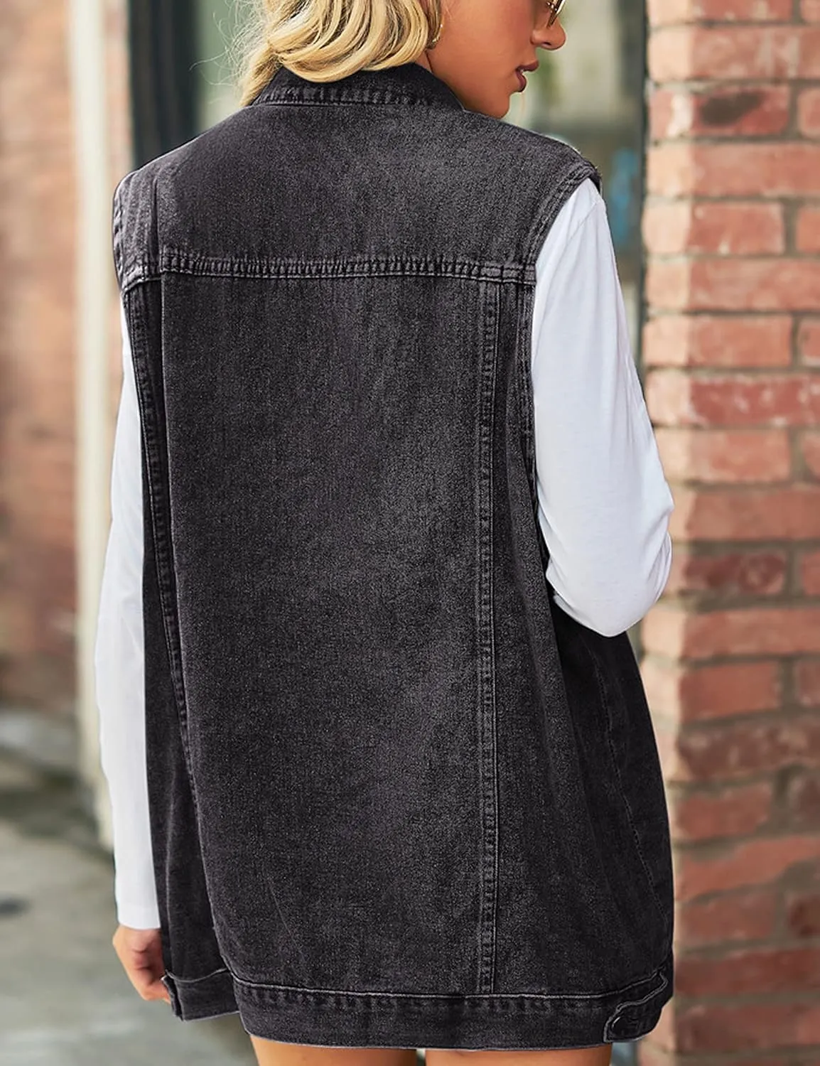 Zontroldy Denim Jean Vest for Women Sleeveless Oversized Button Down Denim Jean Vest Waistcoat Shacket Jacket