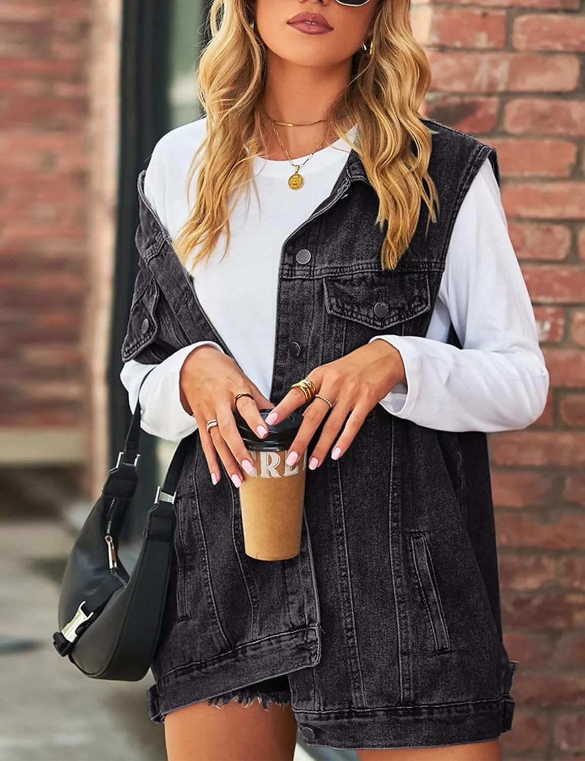 Zontroldy Denim Jean Vest for Women Sleeveless Oversized Button Down Denim Jean Vest Waistcoat Shacket Jacket
